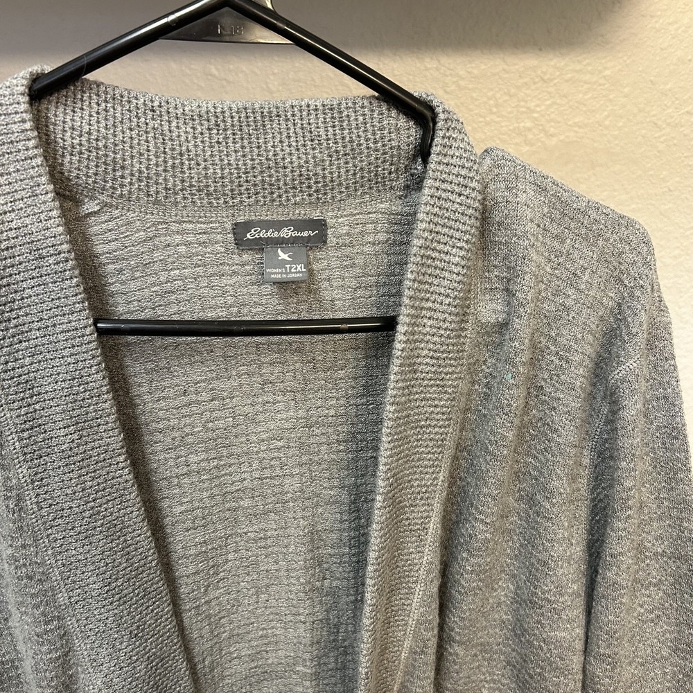 Eddie Bauer Cardigan Sweater Womens Size 2XLT Gray Open Front Long Sleeve Duster
